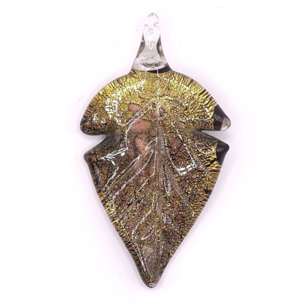 Handcrafted Gold & Black Dichroic Leaf Glass Pendant